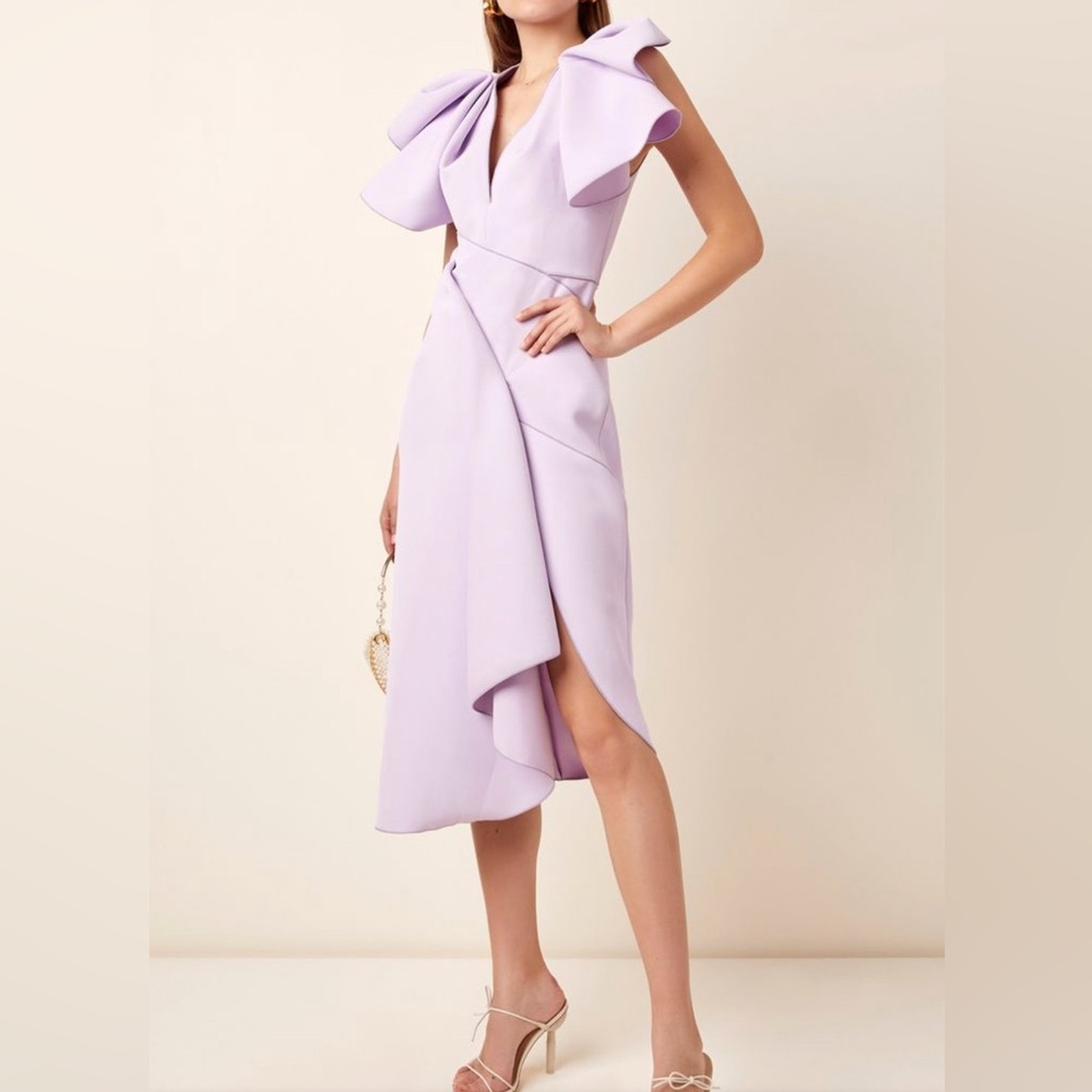 Acler Redwood Ruffled-sleeve Midi Dress In Purple - Picture 2 of 11